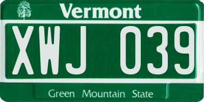 VT license plate XWJ039