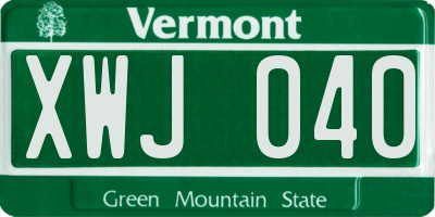 VT license plate XWJ040