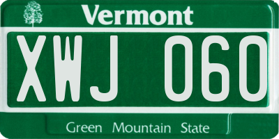 VT license plate XWJ060