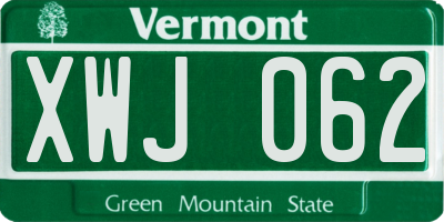 VT license plate XWJ062