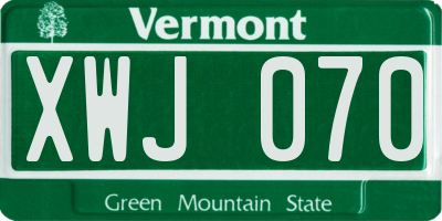 VT license plate XWJ070