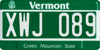 VT license plate XWJ089