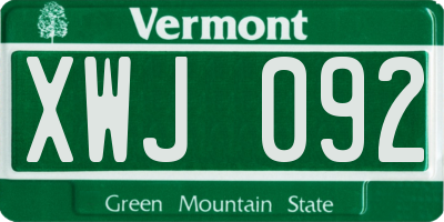 VT license plate XWJ092