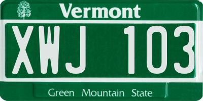 VT license plate XWJ103