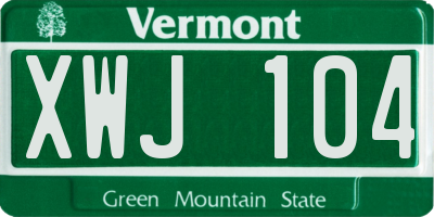 VT license plate XWJ104