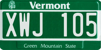 VT license plate XWJ105