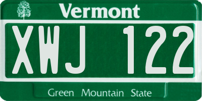 VT license plate XWJ122
