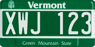 VT license plate XWJ123