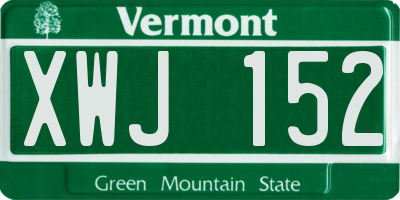 VT license plate XWJ152