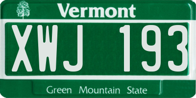 VT license plate XWJ193