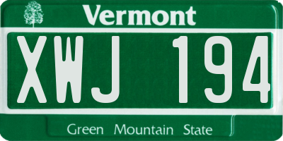 VT license plate XWJ194