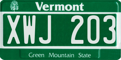 VT license plate XWJ203