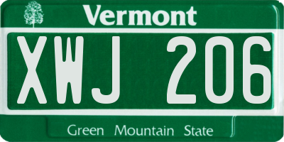 VT license plate XWJ206