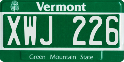 VT license plate XWJ226