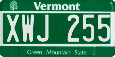 VT license plate XWJ255