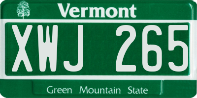 VT license plate XWJ265