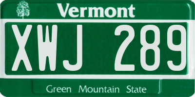 VT license plate XWJ289