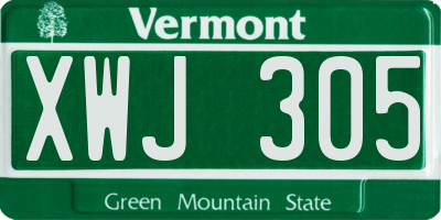 VT license plate XWJ305