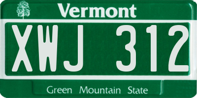 VT license plate XWJ312