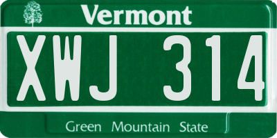VT license plate XWJ314