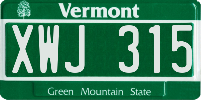 VT license plate XWJ315
