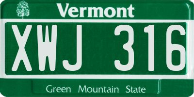 VT license plate XWJ316