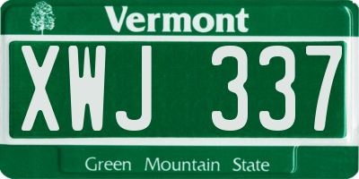 VT license plate XWJ337