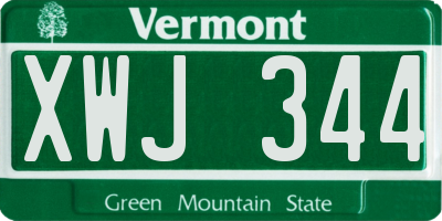 VT license plate XWJ344