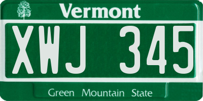 VT license plate XWJ345