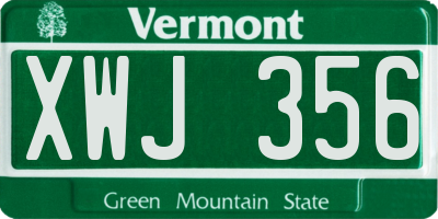 VT license plate XWJ356