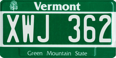 VT license plate XWJ362