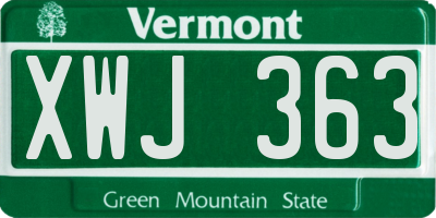 VT license plate XWJ363