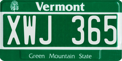 VT license plate XWJ365