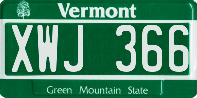 VT license plate XWJ366