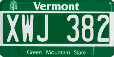VT license plate XWJ382
