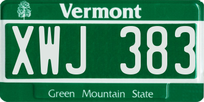VT license plate XWJ383