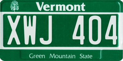 VT license plate XWJ404