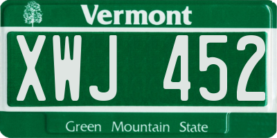 VT license plate XWJ452