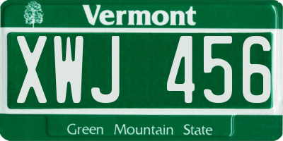 VT license plate XWJ456