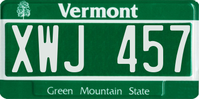 VT license plate XWJ457