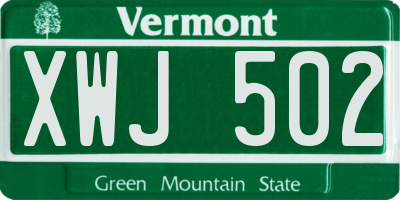 VT license plate XWJ502