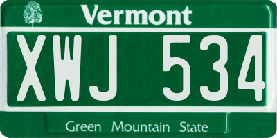 VT license plate XWJ534