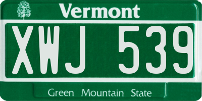 VT license plate XWJ539