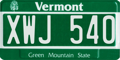VT license plate XWJ540