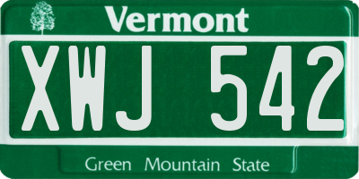 VT license plate XWJ542