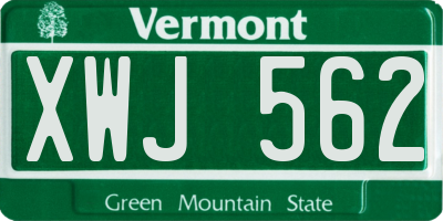 VT license plate XWJ562