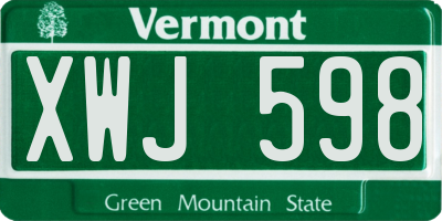 VT license plate XWJ598