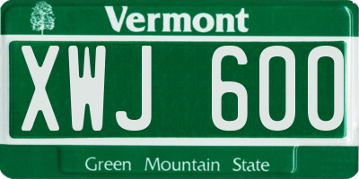 VT license plate XWJ600