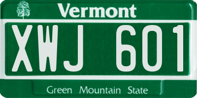 VT license plate XWJ601