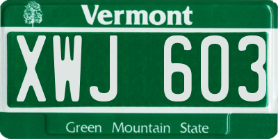 VT license plate XWJ603